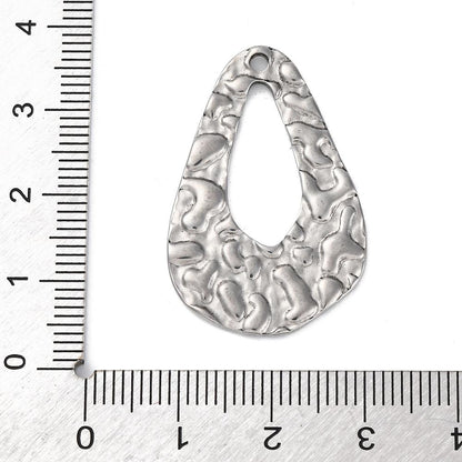 Antique Silver Stainless Steel Hammered Style Drop Charms - 5pcs - 34x22mm - (A471)