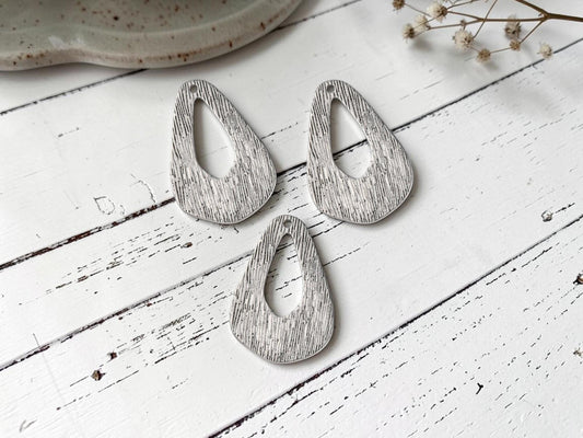 Antique Silver Stainless Steel Hammered Style Drop Charms - 5pcs - 34x22mm - (A471)