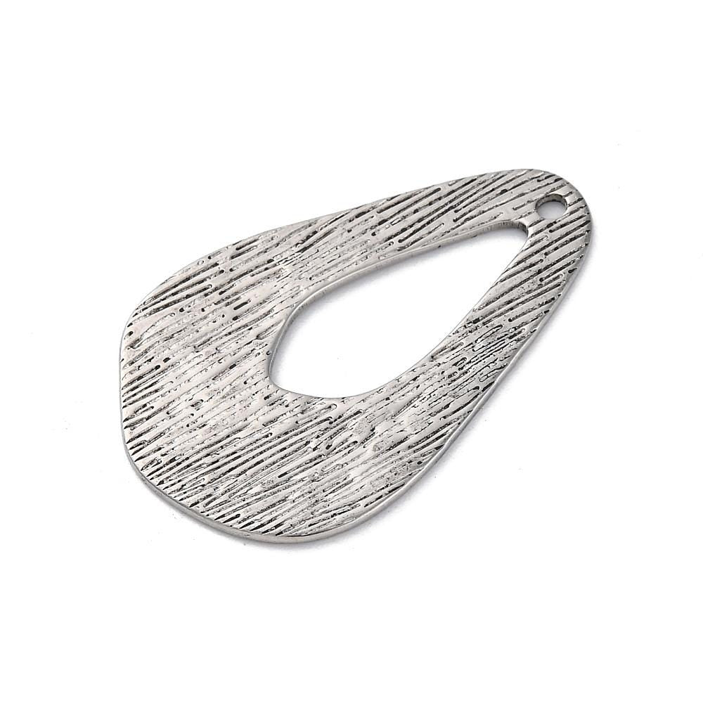 Antique Silver Stainless Steel Hammered Style Drop Charms - 5pcs - 34x22mm - (A471)