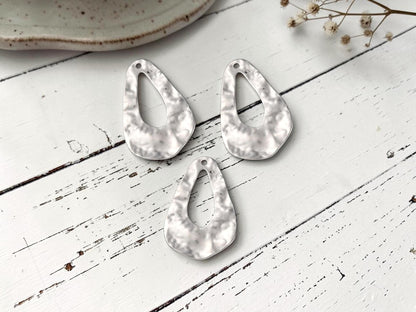 Antique Silver Stainless Steel Hammered Drop Charms - 5pcs - 34x22mm - (4777)