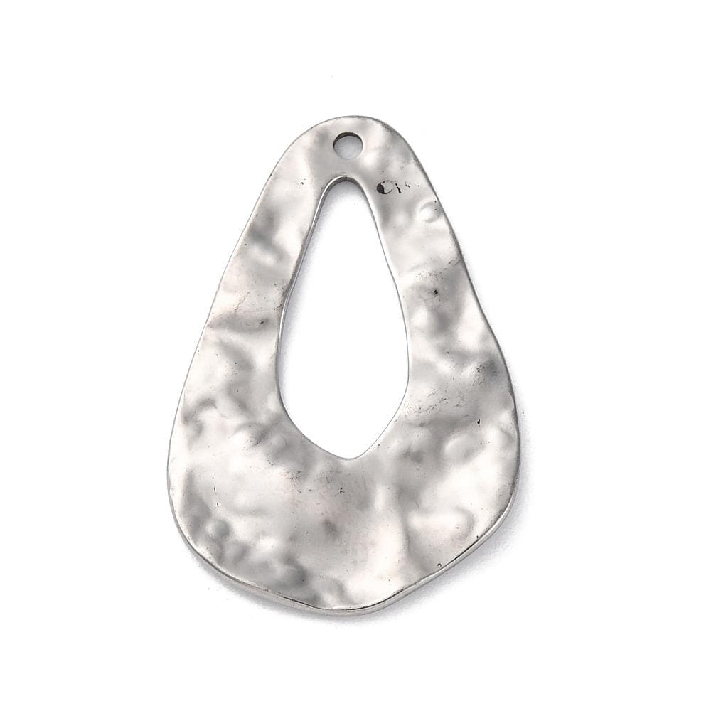 Antique Silver Stainless Steel Hammered Drop Charms - 5pcs - 34x22mm - (4777)