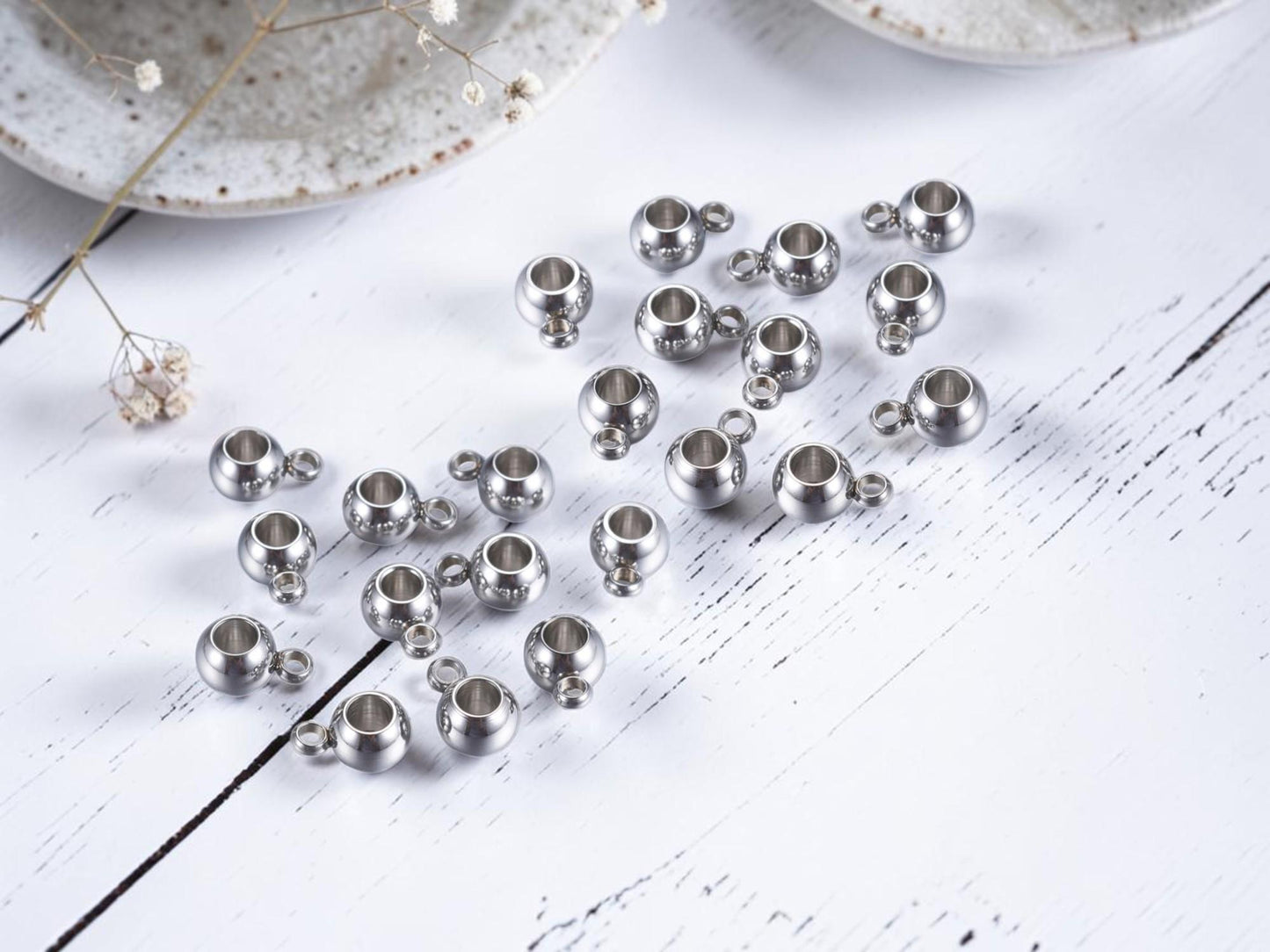 Bail Beads - Charm Hanger Beads - Silver Beads - Metal Spacers - Metal Beads - 50pcs - 6mm - (6034)