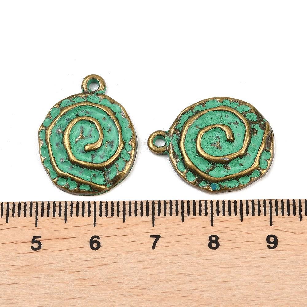Antique Bronze Patina Metal Spiral Charms - 22x17mm - 10pcs - (4247)