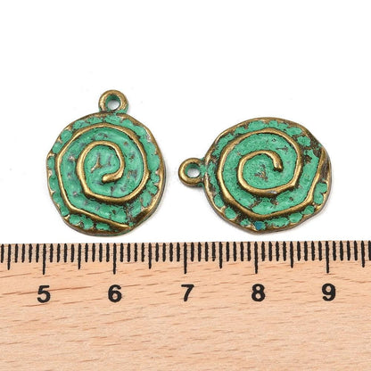 Antique Bronze Patina Metal Spiral Charms - 22x17mm - 10pcs - (4247)