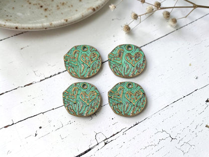 Antique Bronze Patina Metal Medallion Heart Design Charms - 20mm - 10pcs - (3907)