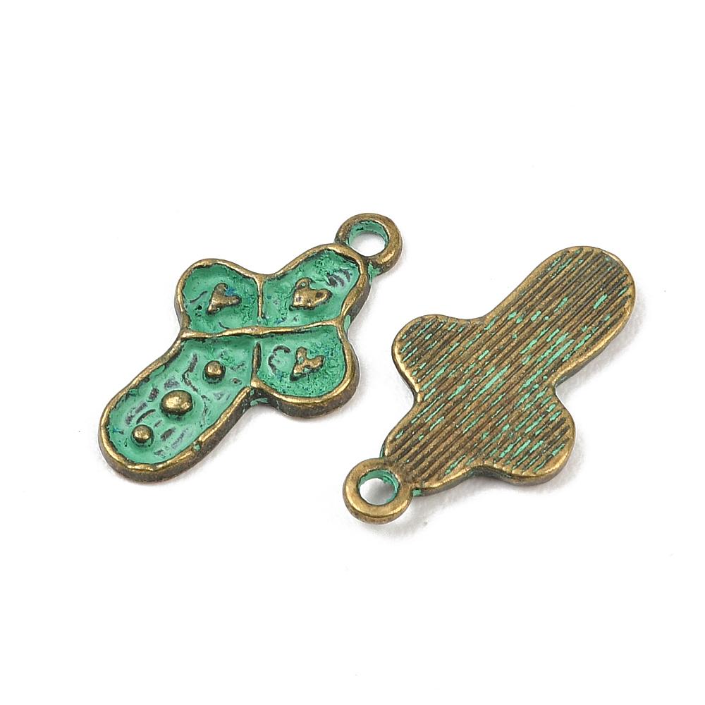 Antique Bronze Patina Metal Medallion Heart Design Charms - 20mm - 10pcs - (3907)