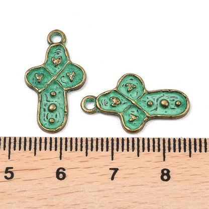Antique Bronze Patina Metal Medallion Heart Design Charms - 20mm - 10pcs - (3907)