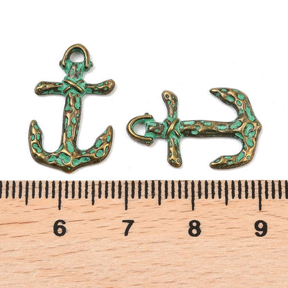 Antique Bronze Patina Metal Anchor Design Charms - 20x13mm - 10pcs - (4786)