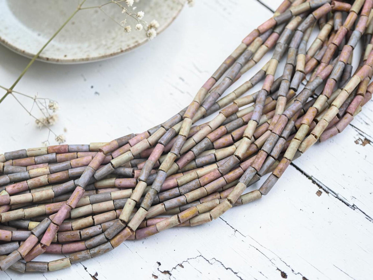 Bugle Beads - Picasso Beads - Czech Glass Beads - Seed Beads - 9x4mm - 20" Strand - (B608)