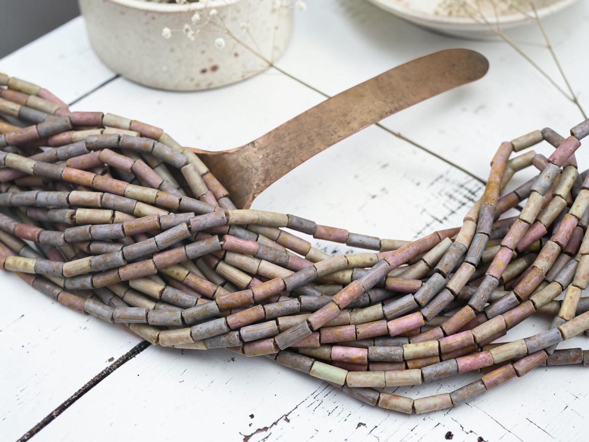 Bugle Beads - Picasso Beads - Czech Glass Beads - Seed Beads - 9x4mm - 20" Strand - (B608)