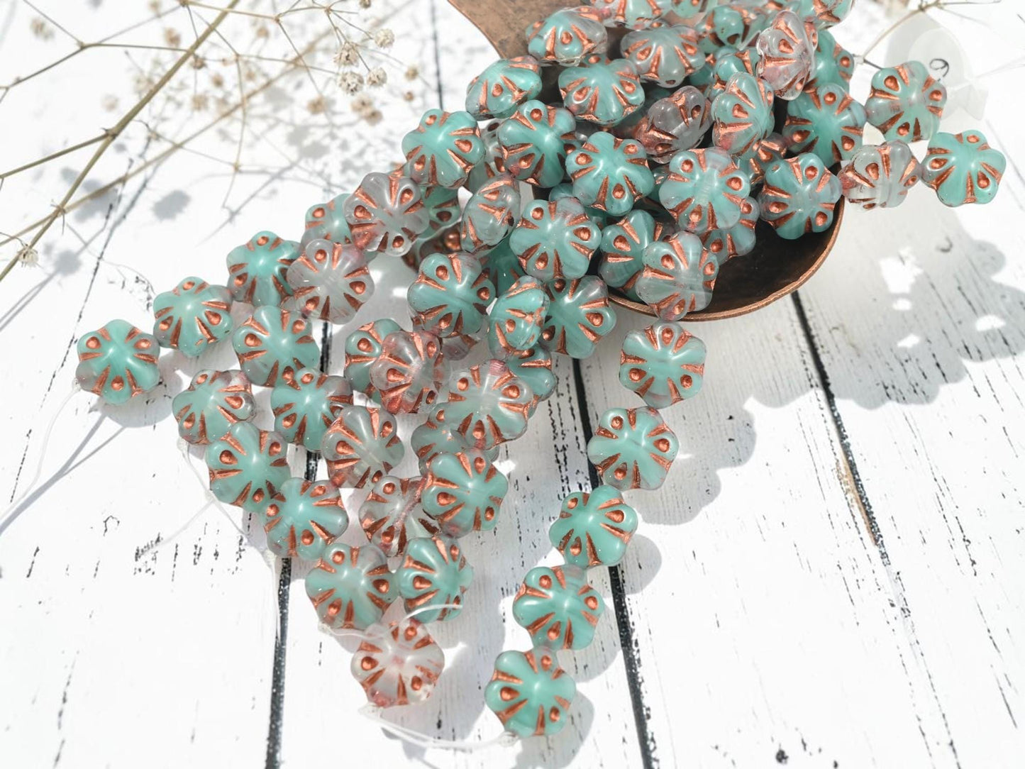Silver Beads - Flower Beads - Czech Glass Beads - Picasso Beads - 11mm - 10pcs - (1868)