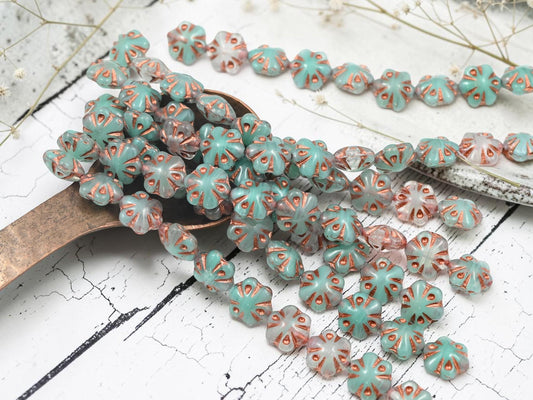 Silver Beads - Flower Beads - Czech Glass Beads - Picasso Beads - 11mm - 10pcs - (1868)