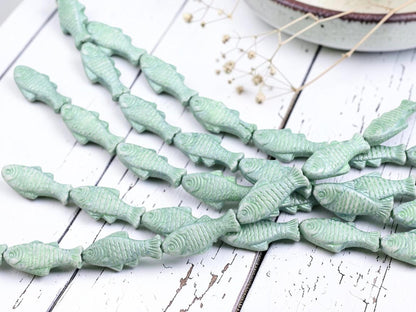 Fish Beads - Czech Glass Beads - Czech Glass Fish - 25x12mm - 8pcs - (A434)