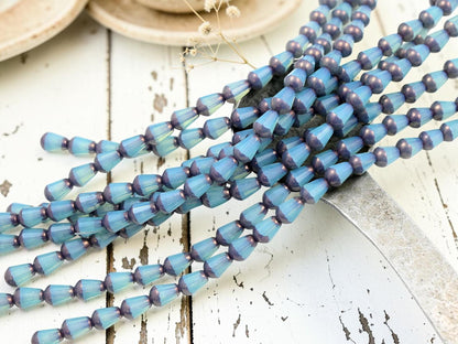 Czech Glass Fire Polished Faceted Vertical Drilled Tear Drop Beads - Blue Aqua Opaline - 6x8mm - 19pcs - (A488)
