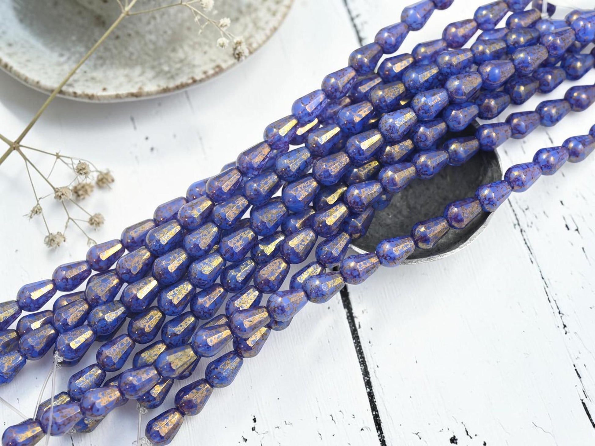 Czech Glass Fire Polished Faceted Vertical Drilled Tear Drop Beads - Blue Aqua Opaline - 6x8mm - 19pcs - (A488)