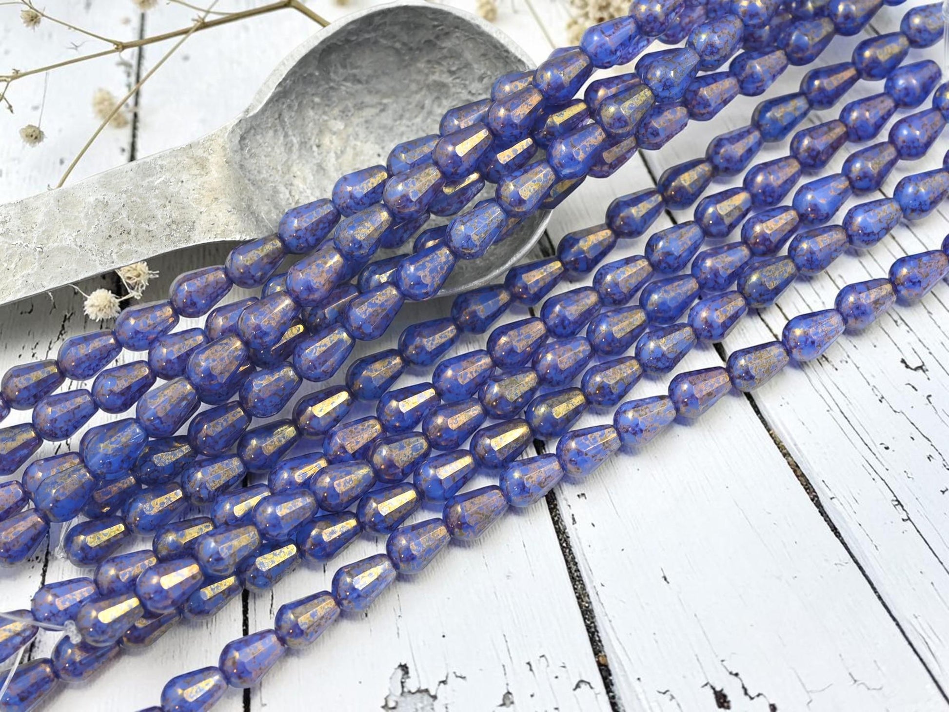 Czech Glass Fire Polished Faceted Vertical Drilled Tear Drop Beads - Blue Aqua Opaline - 6x8mm - 19pcs - (A488)