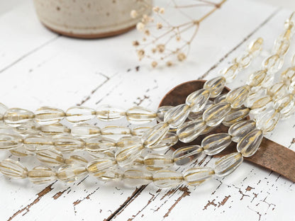 Czech Glass Melon Tear Drop Beads - Gold Washed Crystal Clear - 16pcs - 13x8mm - (A111)