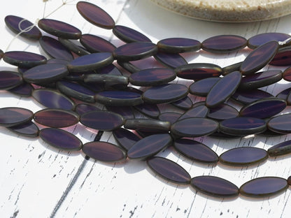 Czech Glass Table Cut Marquise Spindle Oval Beads - Purple Opaline Picasso - 19x8mm- 8pcs - (A435)