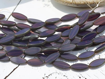 Czech Glass Table Cut Marquise Spindle Oval Beads - Purple Opaline Picasso - 19x8mm- 8pcs - (A435)