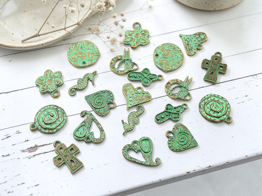Antique Bronze Patina Metal Charm Mix - 20pcs - (B454)