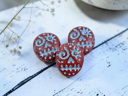 Czech Glass Beads - Sugar Skull Beads - Picasso Beads - Voodoo Beads - 15x13mm - 4pcs - (B712)