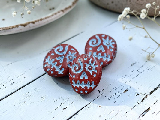 Czech Glass Beads - Sugar Skull Beads - Picasso Beads - Voodoo Beads - 15x13mm - 4pcs - (B712)