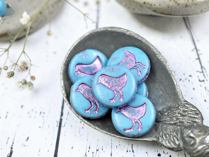 Czech Glass Beads - Picasso Beads - Bird Beads - Coin Beads - Czech Beads - Flat Coin - 10pcs - 12mm - (B64)