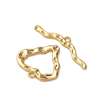 18k Gold Plated Brass Hammered Heart Toggle Clasp - 25mm - 1 Set - (3869)