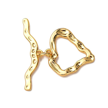 18k Gold Plated Brass Hammered Heart Toggle Clasp - 25mm - 1 Set - (3869)