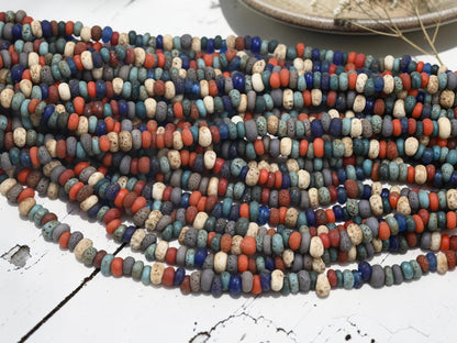 Indonesian Java Glass Beads -Multicolor Aged Donut - Approx 4x7mm - 20" Strand - (2203)