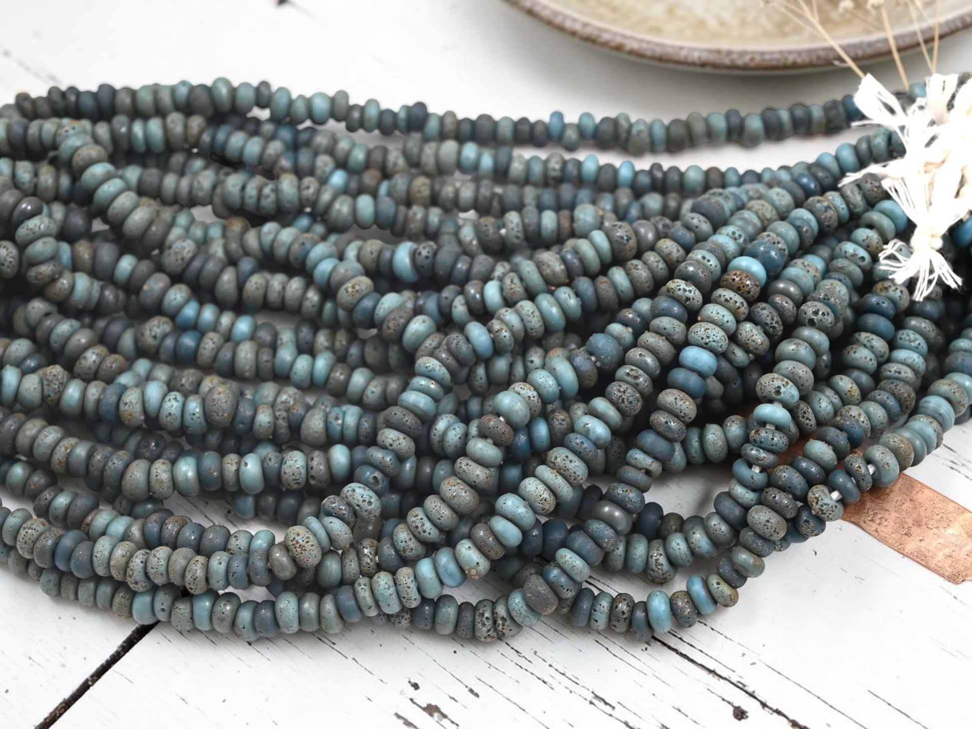 Indonesian Java Glass Beads - Aged Donut Shape - Approx 4x7mm - 20" Strand - (3312)