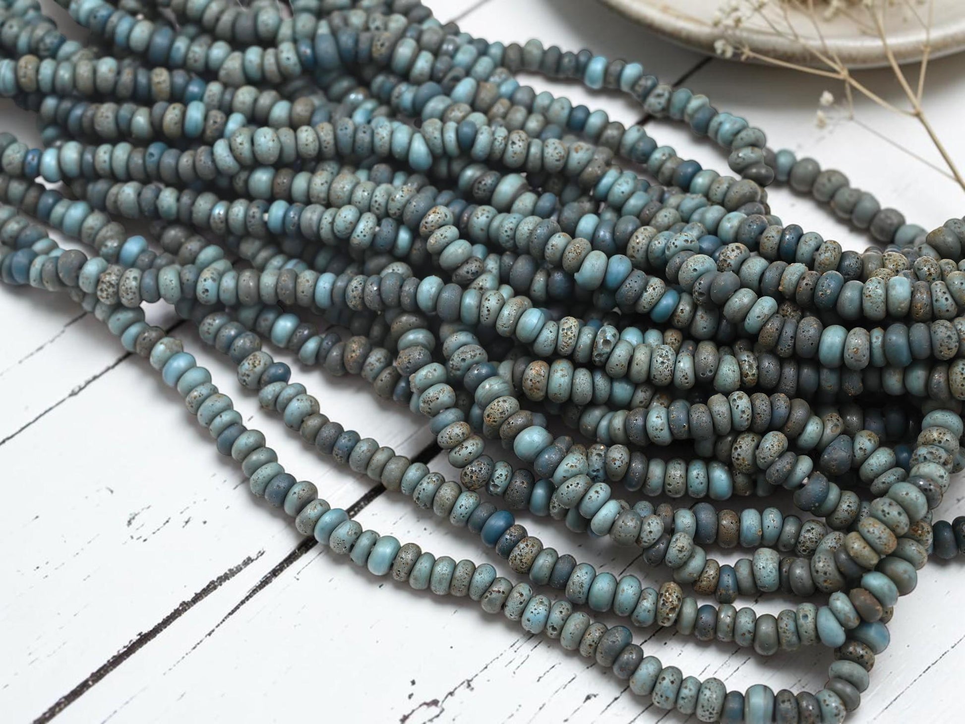Indonesian Java Glass Beads - Aged Donut Shape - Approx 4x7mm - 20" Strand - (3312)