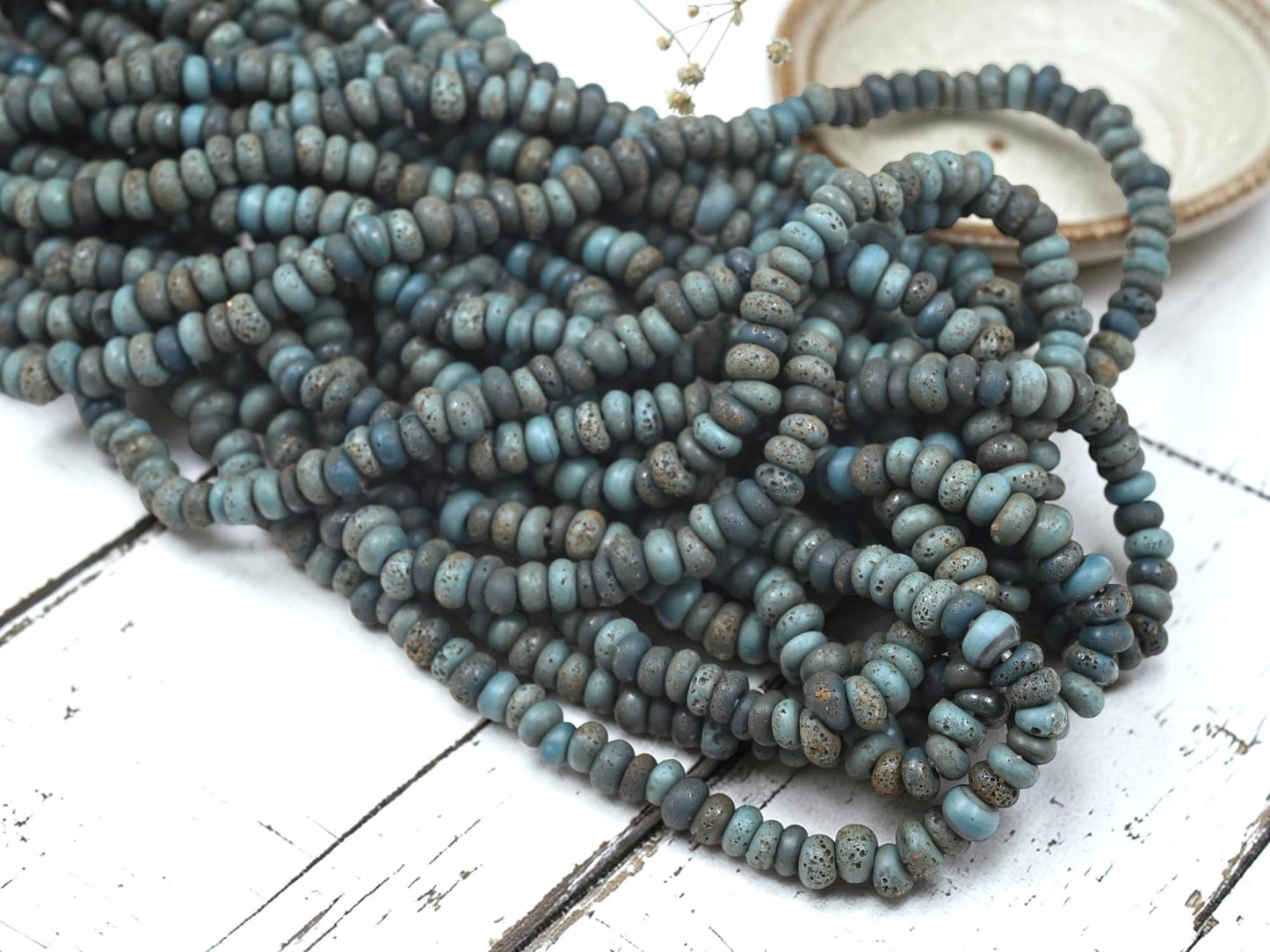 Indonesian Java Glass Beads - Aged Donut Shape - Approx 4x7mm - 20" Strand - (3312)