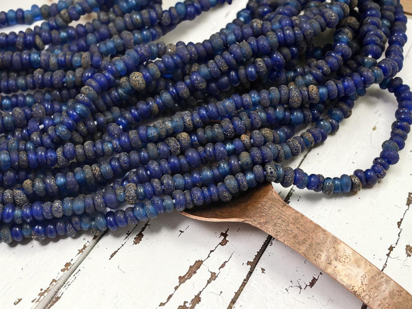 Indonesian Java Glass Beads - Aged Donut Shape - Approx 4x7mm - 20" Strand - (3880)
