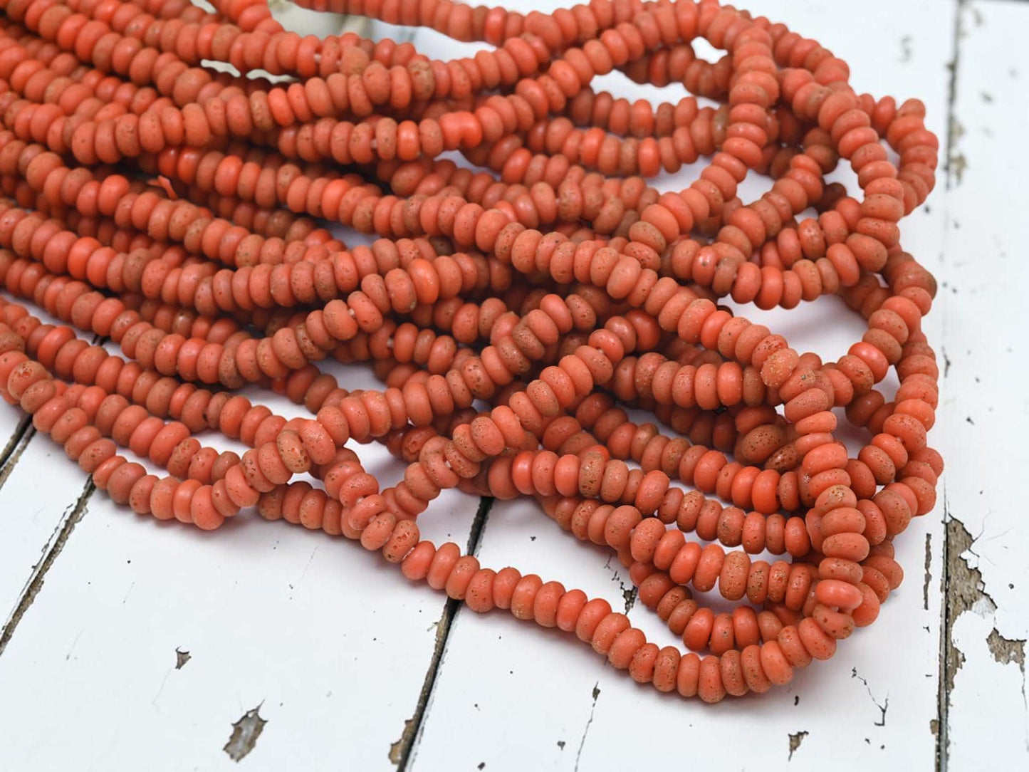 Indonesian Java Glass Beads - Aged Donut Shape - Approx 4x7mm - 20" Strand - (2477)
