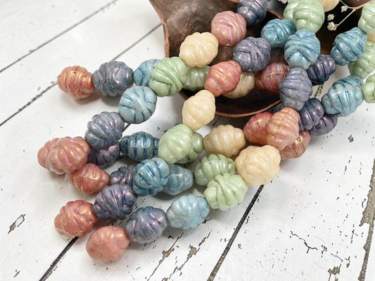 German Glass Old Stock 5 Color Pastel Oval Beads - 12x10x9mm - 10pcs - (A92)