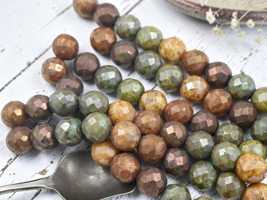 Old Stock Czech Glass Faceted Fire Polished Large Round Beads - 12mm - 10pcs - (B136)