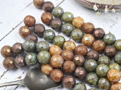 Old Stock Czech Glass Faceted Fire Polished Large Round Beads - 12mm - 10pcs - (B136)