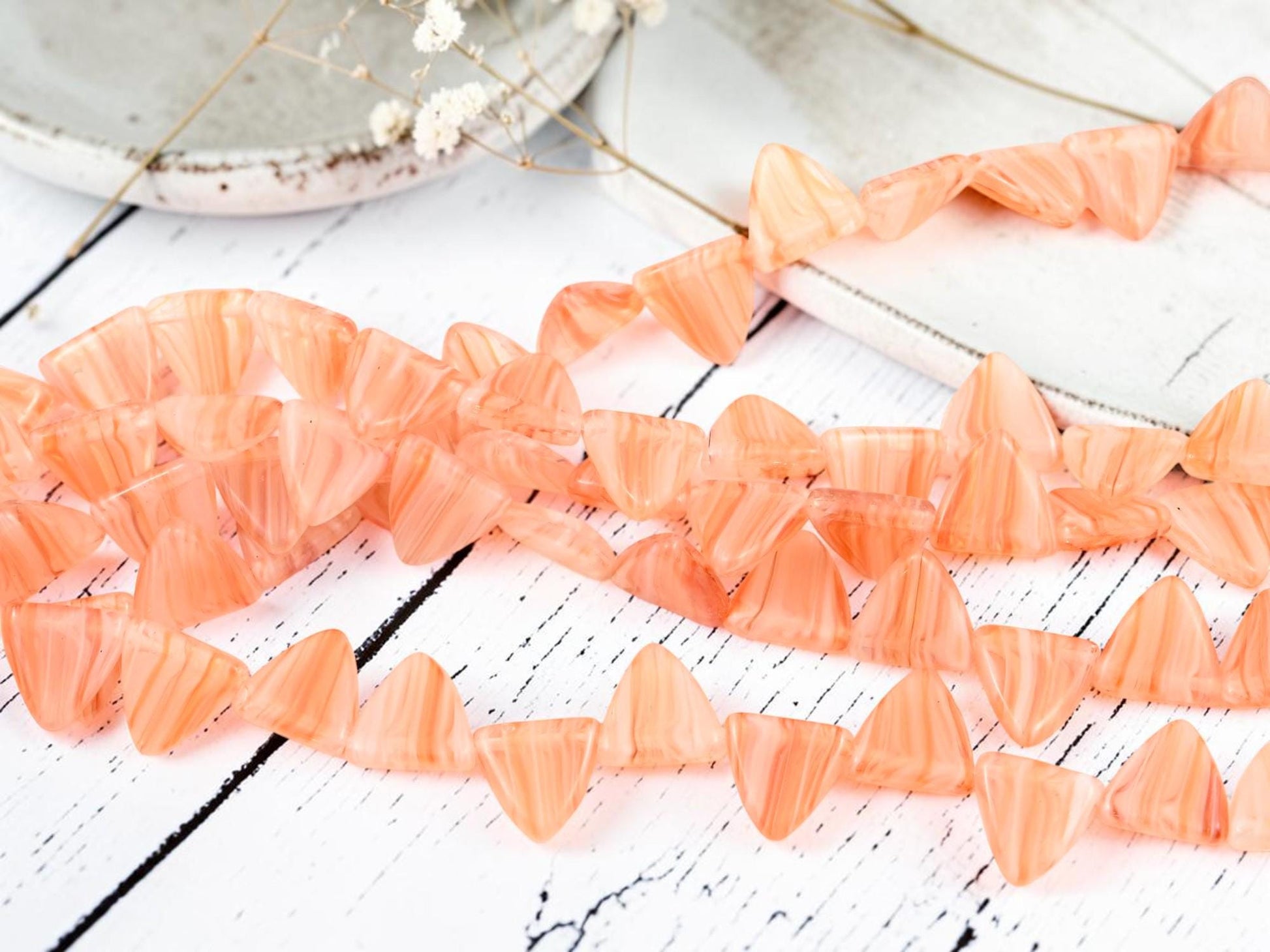 Czech Glass Old Stock Top Drilled Triangle Dangle Beads - Striped Orange Crystal - 13mm - 16pcs - (B576)
