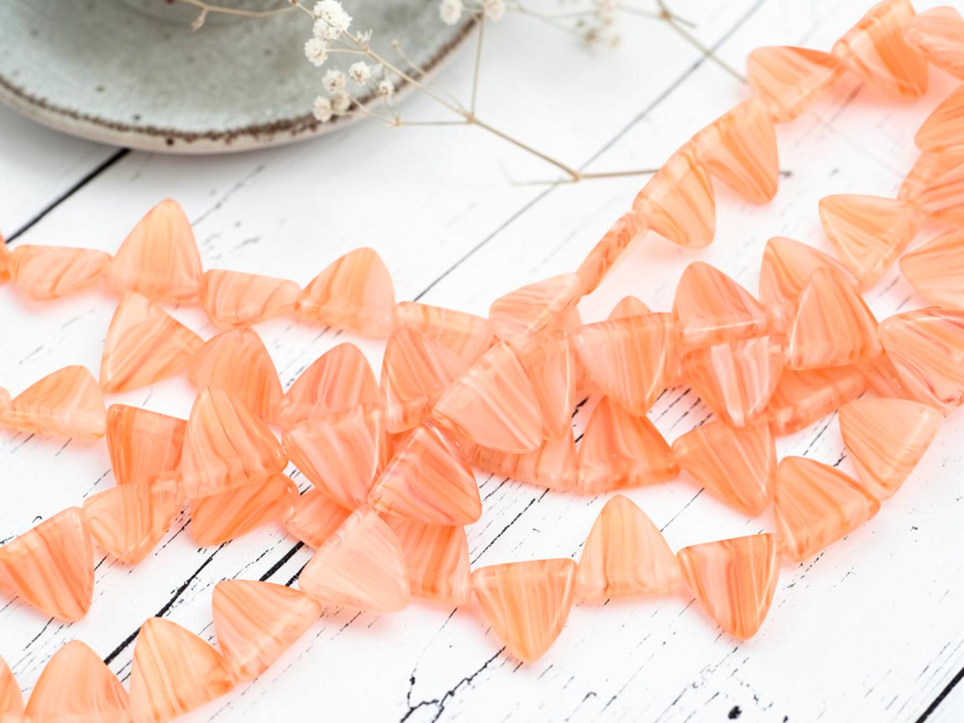 Czech Glass Old Stock Top Drilled Triangle Dangle Beads - Striped Orange Crystal - 13mm - 16pcs - (B576)