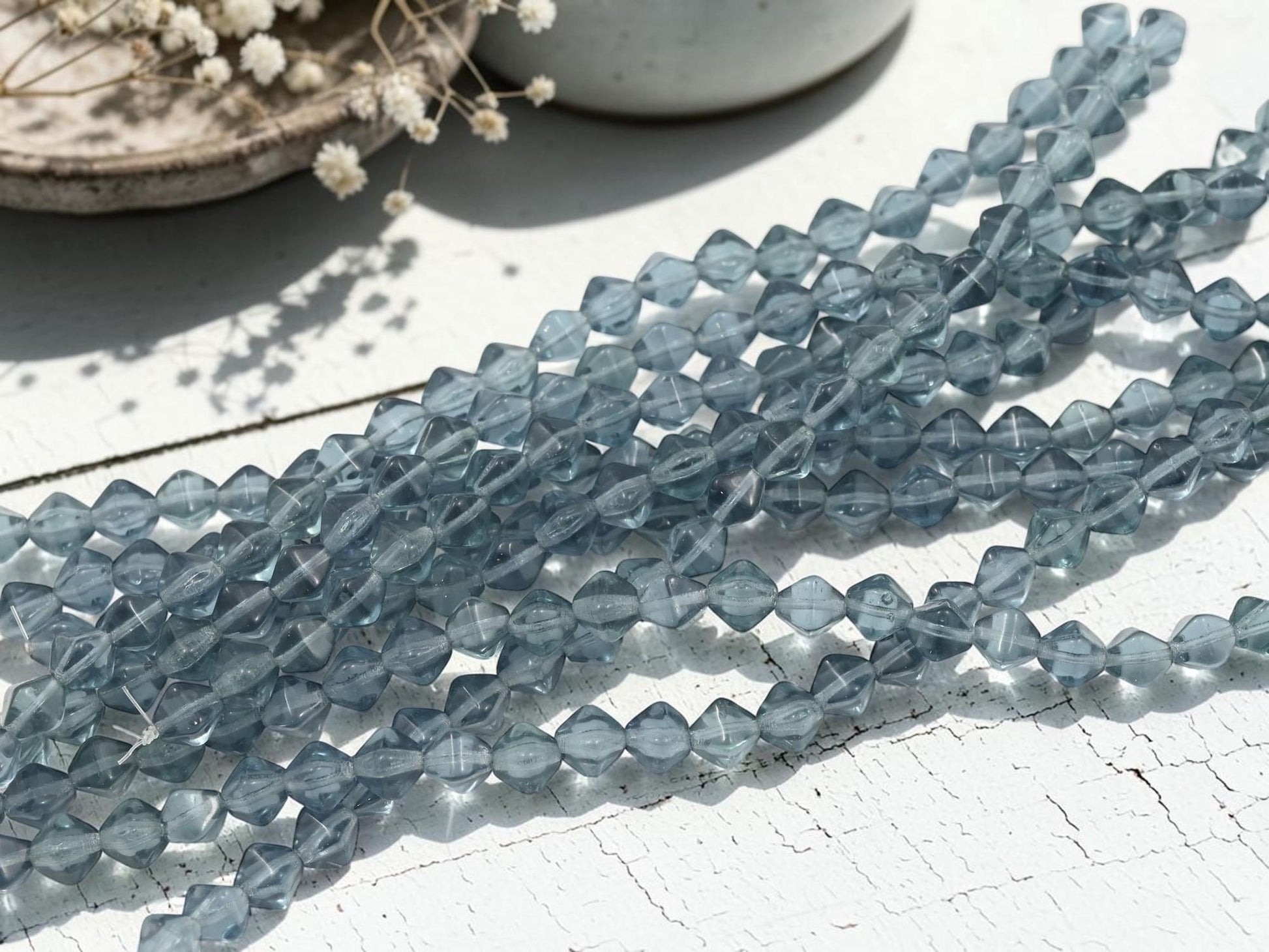Czech Pressed Glass Lucerna Bicone Beads - Translucent Montana Blue - 6mm - 25pcs - (4240)
