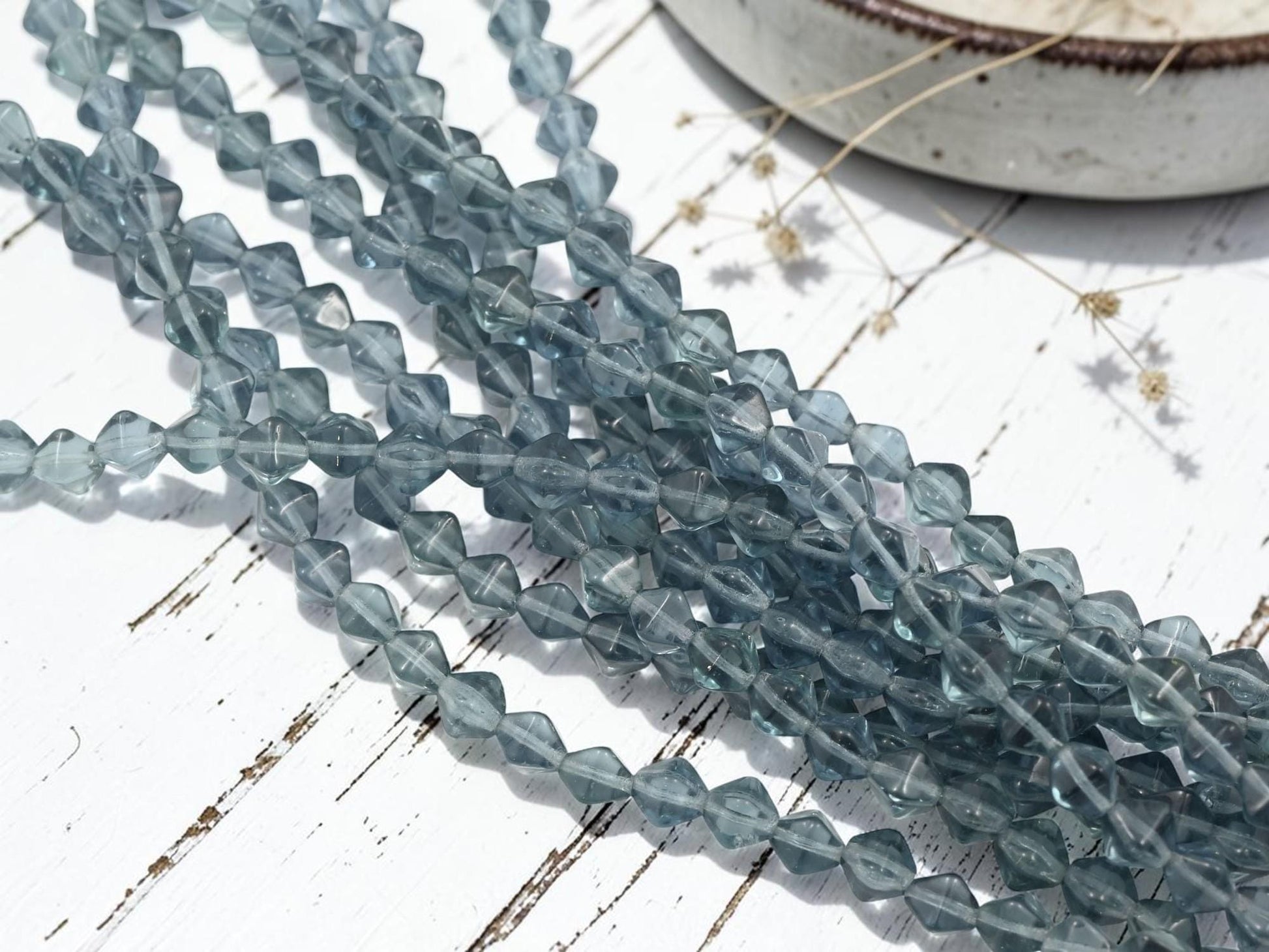 Czech Pressed Glass Lucerna Bicone Beads - Translucent Montana Blue - 6mm - 25pcs - (4240)