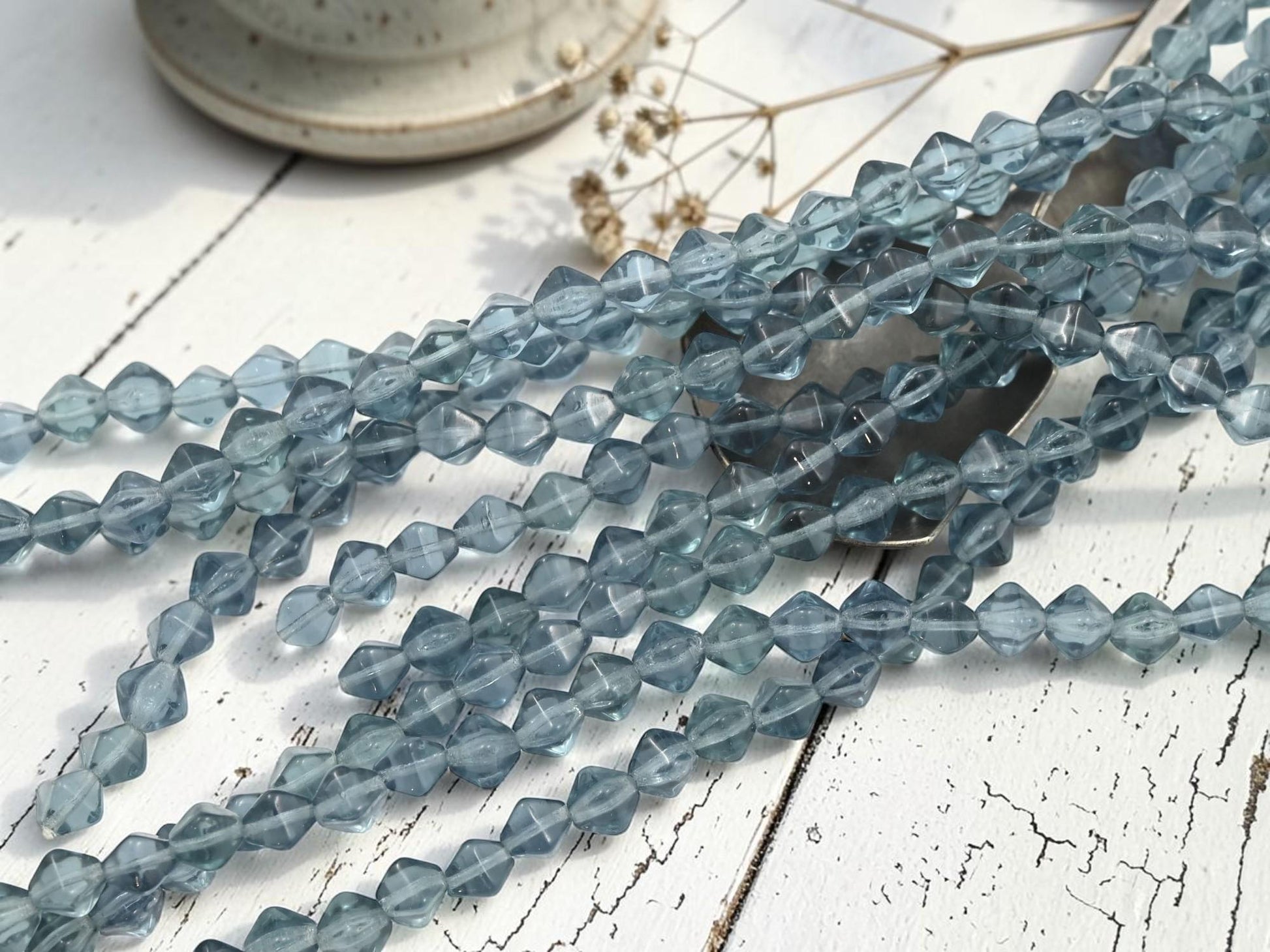 Czech Pressed Glass Lucerna Bicone Beads - Translucent Montana Blue - 6mm - 25pcs - (4240)