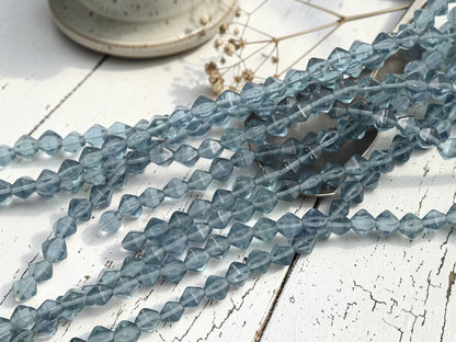 Czech Pressed Glass Lucerna Bicone Beads - Translucent Montana Blue - 6mm - 25pcs - (4240)