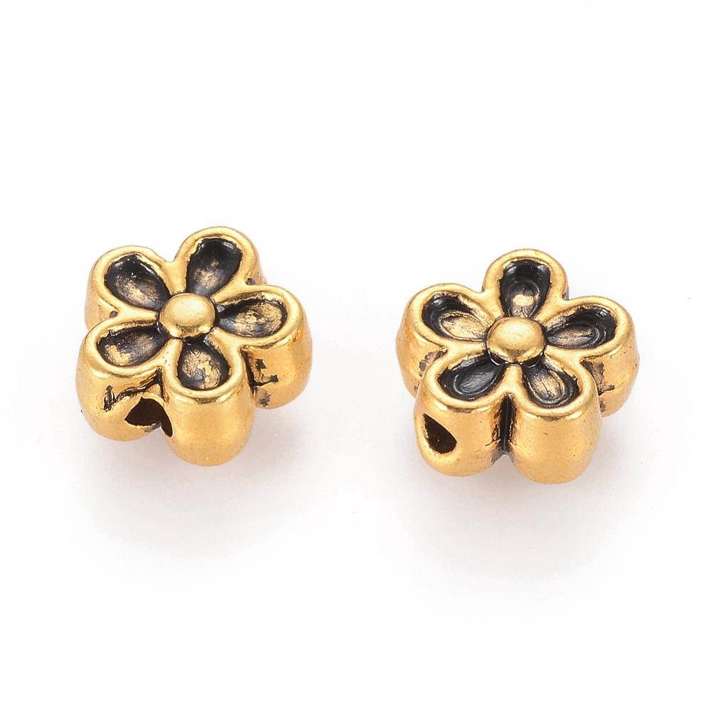 Antique Gold Metal Flower Spacer Beads - 7x4mm - 100pcs - (A555)