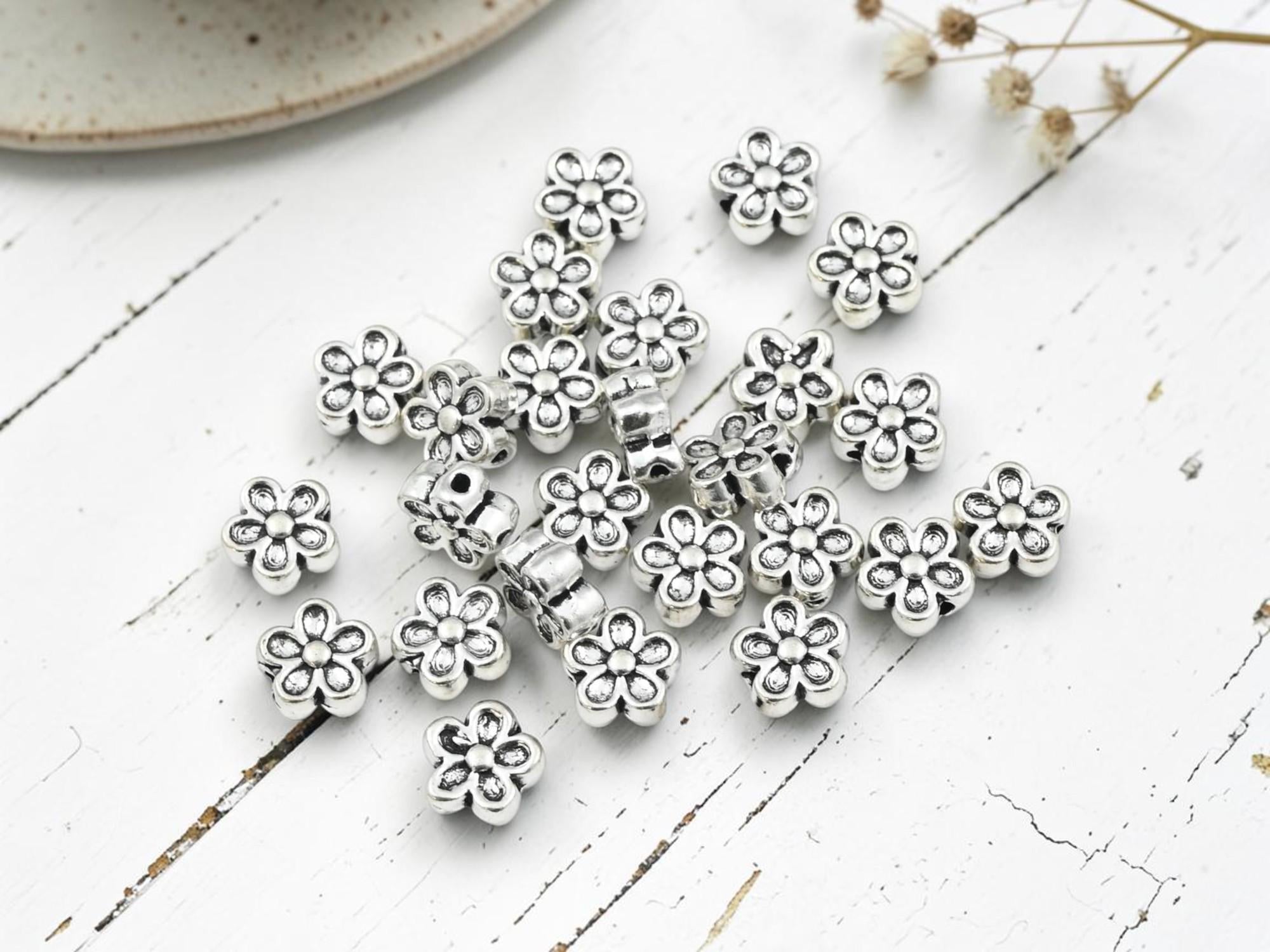 100* 7x4mm Antique Silver Daisy Flower Beads - The Bead Obsession