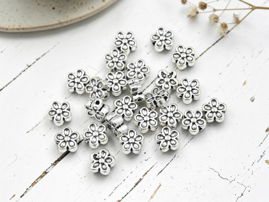 Antique Silver Metal Flower Spacer Beads - 7x4mm - 100pcs - (A673)