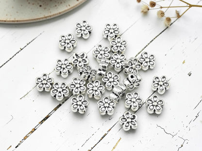 Antique Silver Metal Flower Spacer Beads - 7x4mm - 100pcs - (A673)