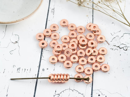 Rose Gold Plated Brass Metal Heishi Washer Style Spacer Beads - 50pcs - Choose Your Size