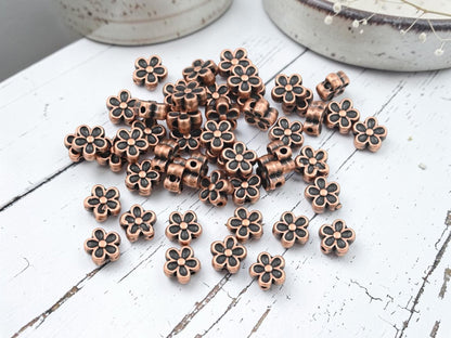 Antique Copper Metal Flower Spacer Beads - 7x4mm - 100pcs - (A664)